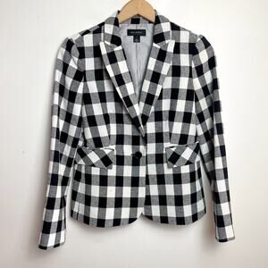 Halogen Buffalo Check Plaid Blazer Sz 0 Summer Tailored Classic Parisian